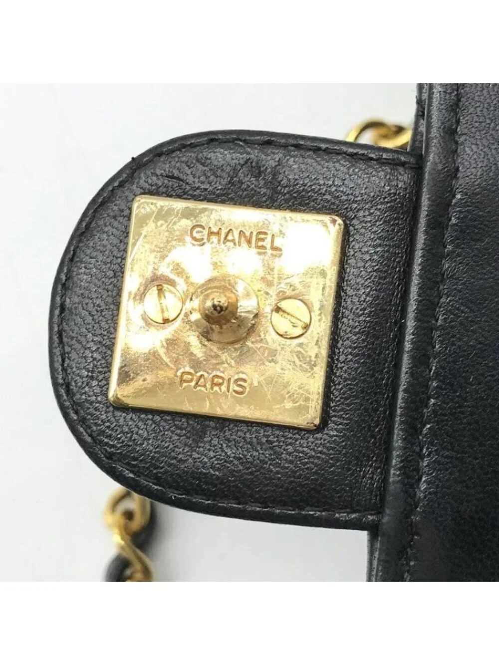 Chanel CC Logo Quilted Push Lock Lambskin Chain Shoulder Bag Black